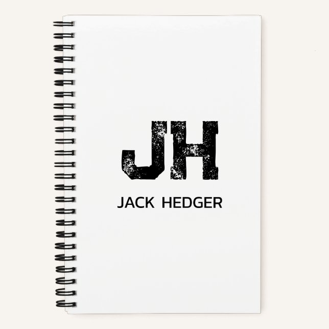 MINIMALIST BLACK TWO LETTER MONOGRAM NAME WHITE NOTEBOOK (Front)