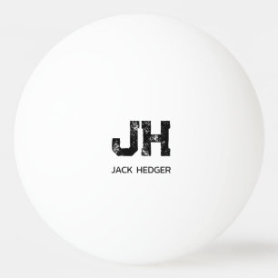 MINIMALIST BLACK TWO LETTER MONOGRAM NAME WHITE PING PONG BALL