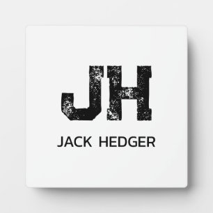 MINIMALIST BLACK TWO LETTER MONOGRAM NAME WHITE PLAQUE