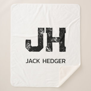 MINIMALIST BLACK TWO LETTER MONOGRAM NAME WHITE SHERPA BLANKET
