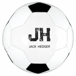 MINIMALIST BLACK TWO LETTER MONOGRAM NAME WHITE SOCCER BALL