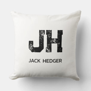 MINIMALIST BLACK TWO LETTER MONOGRAM NAME WHITE THROW PILLOW
