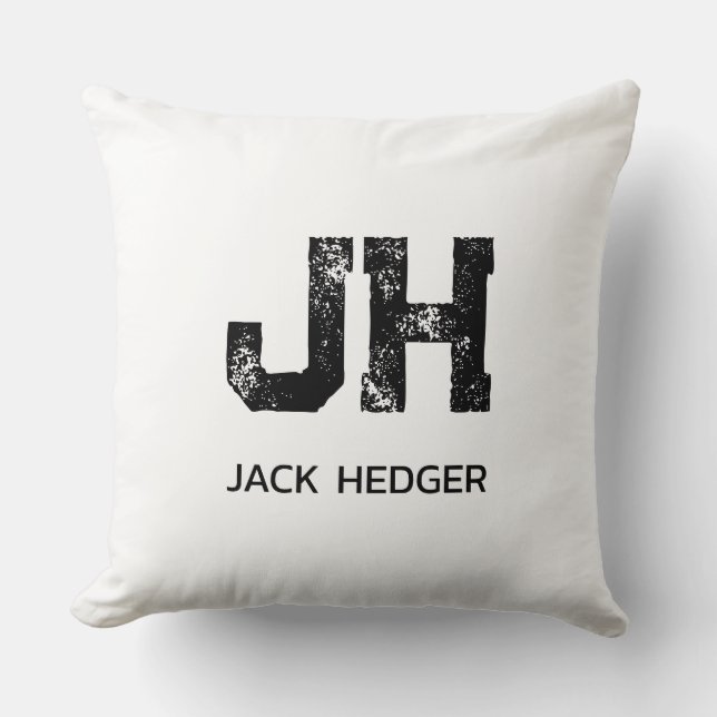 MINIMALIST BLACK TWO LETTER MONOGRAM NAME WHITE THROW PILLOW (Front)