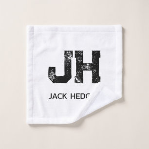 MINIMALIST BLACK TWO LETTER MONOGRAM NAME WHITE WASH CLOTH