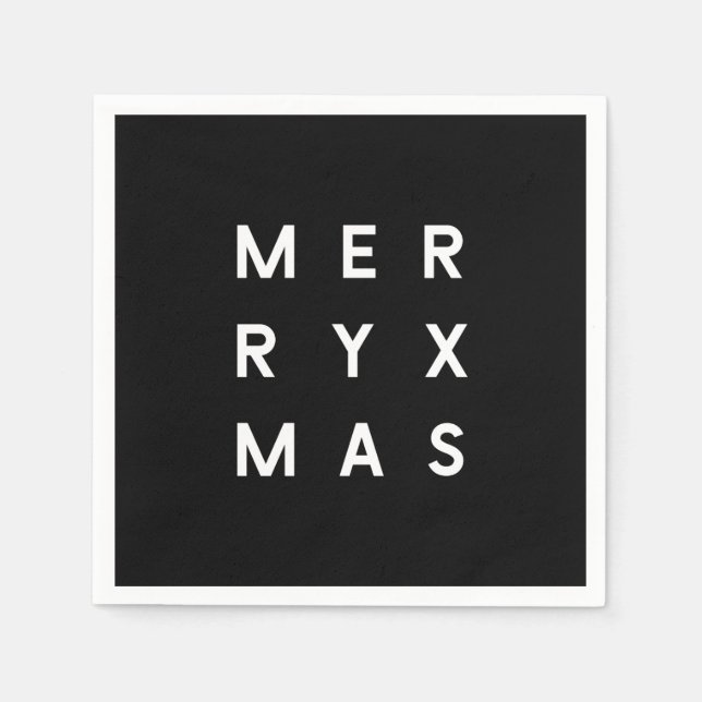 Minimalist Black Typography Merry Xmas Napkin (Front)