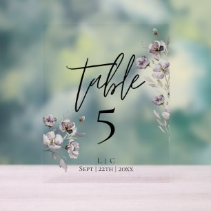 Minimalist black watercolor table number acrylic sign