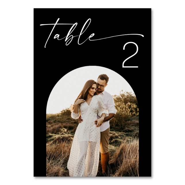 Minimalist Black Wedding | Elegant Modern Photo Table Number (Front)