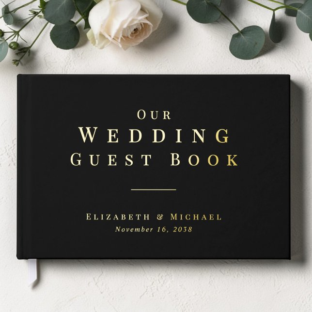 Minimalist Black Wedding Guest Book (Minimalist Taupe Wedding Foil Guest Book)