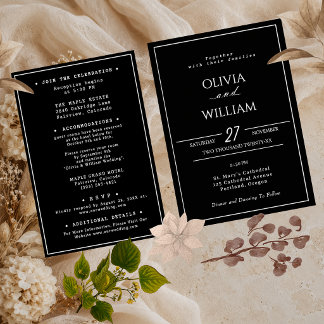 Minimalist Black Wedding Invitation Suite Card
