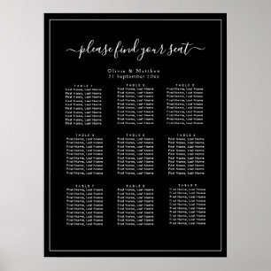 Minimalist Black Wedding Seating Chart Poster