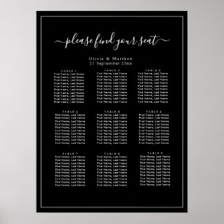 Minimalist Black Wedding Seating Chart Poster