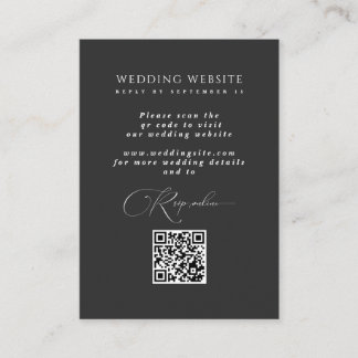 Minimalist  Black Wedding Website QR Code RSVP Enclosure Card