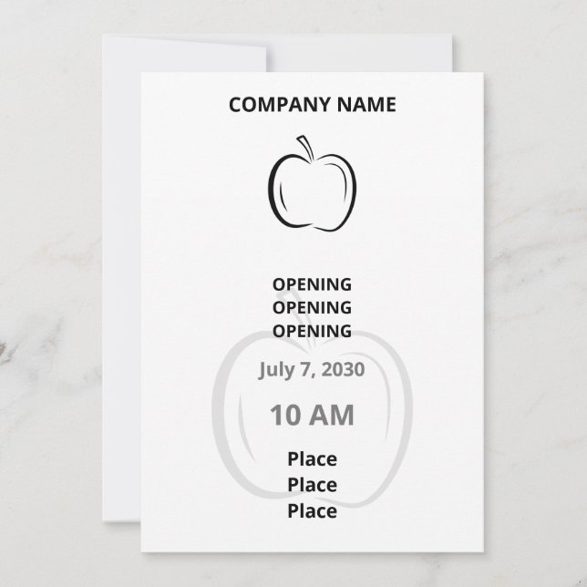 Minimalist Black Wedge-Shaped Line Art Apple Invitation (Front)