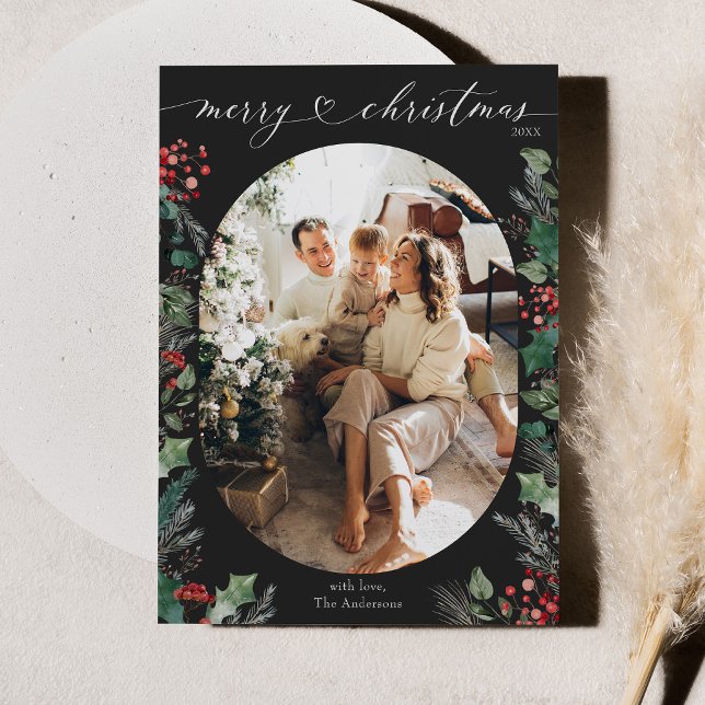 Minimalist Black White 1 Photo Christmas  Holiday Card (Creator Uploaded)