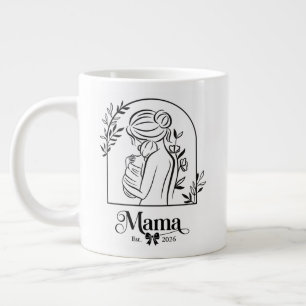 Minimalist Black & White 1st Mother's Day Est. Large Coffee Mug