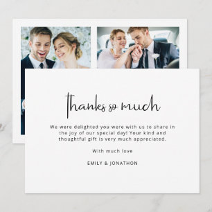 Minimalist Black White 3 Photos Wedding Thank You Card
