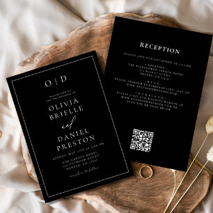 Minimalist Black White All in One QR Code Wedding Invitation