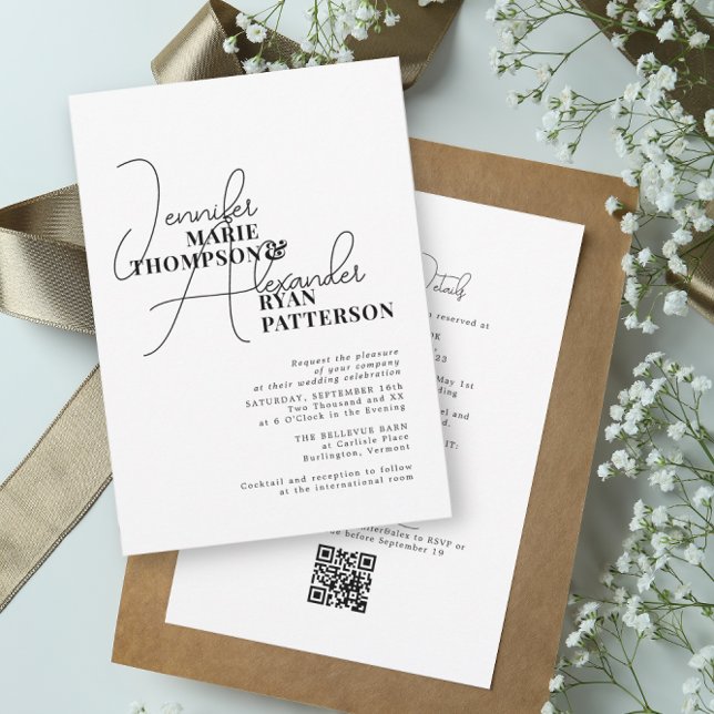 Minimalist Black White All in One & RSVP QR Code I Invitation (Creator Uploaded)