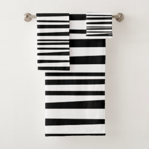 Minimalist Black & White Asymmetric Stripes Bath Towel Set