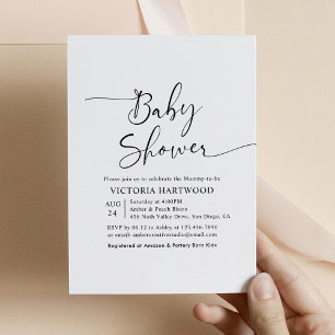 Minimalist Black White Baby Shower Invitation