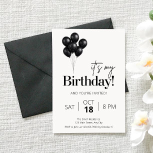 Minimalist Black & White Balloon Birthday Invitation
