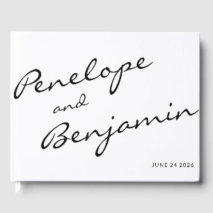 Minimalist Black White Boho Script Wedding Custom Guest Book