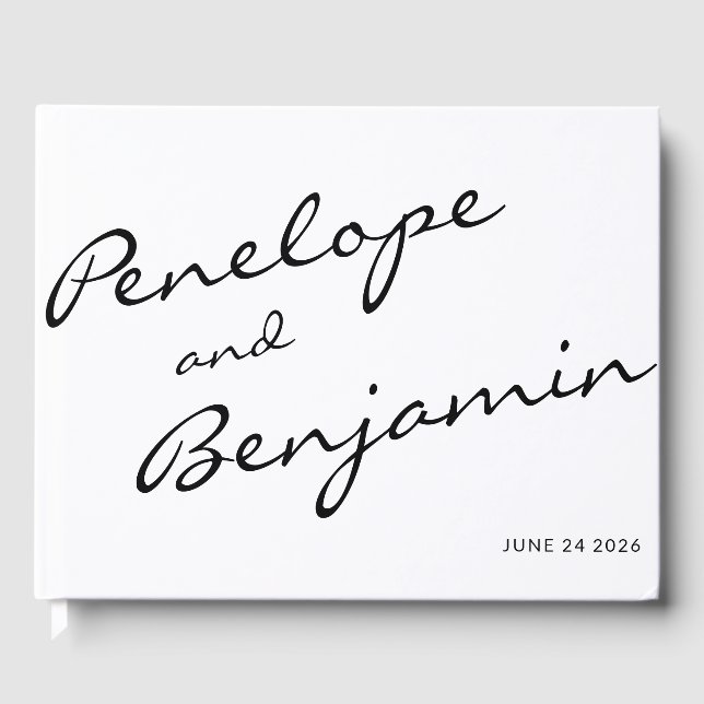 Minimalist Black White Boho Script Wedding Custom Guest Book (Front)