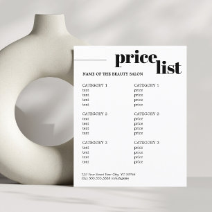 Minimalist Black White Bold Beauty Salon Menu 