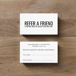 Minimalist Black White Bold Salon Referral Card