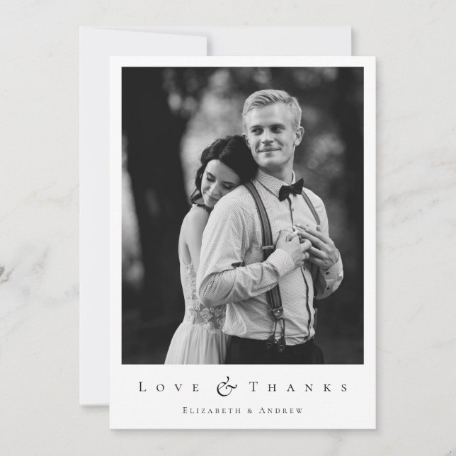 Minimalist Black & White Botanical Wedding Thank You Card (Front)
