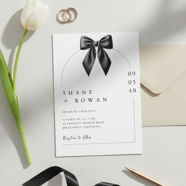 Minimalist Black & White Bow Wedding Invitation  (Créateur téléchargé)
