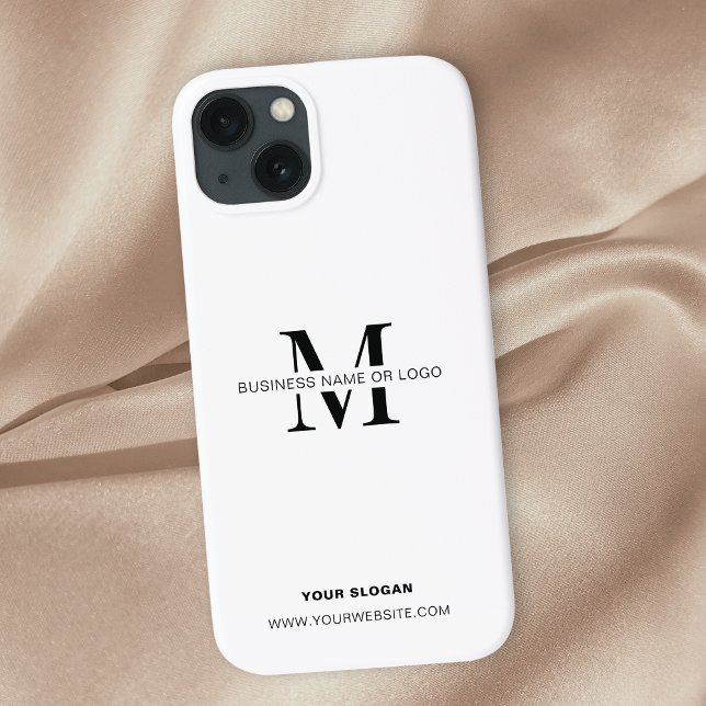 Minimalist Black & White Business Logo Monogram Case-Mate iPhone Case (Minimalist monogram or logo branded phone case in white)