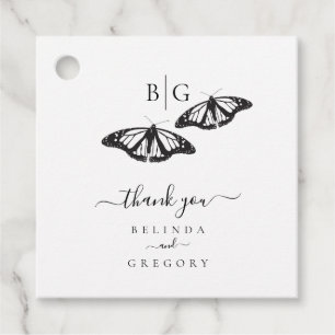 Minimalist Black White Butterfly Monogram Wedding Favour Tags