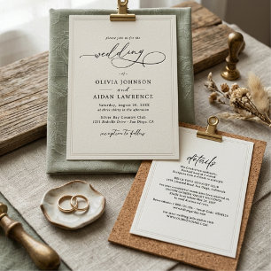 Minimalist Black White Calligraphy Border Wedding Invitation