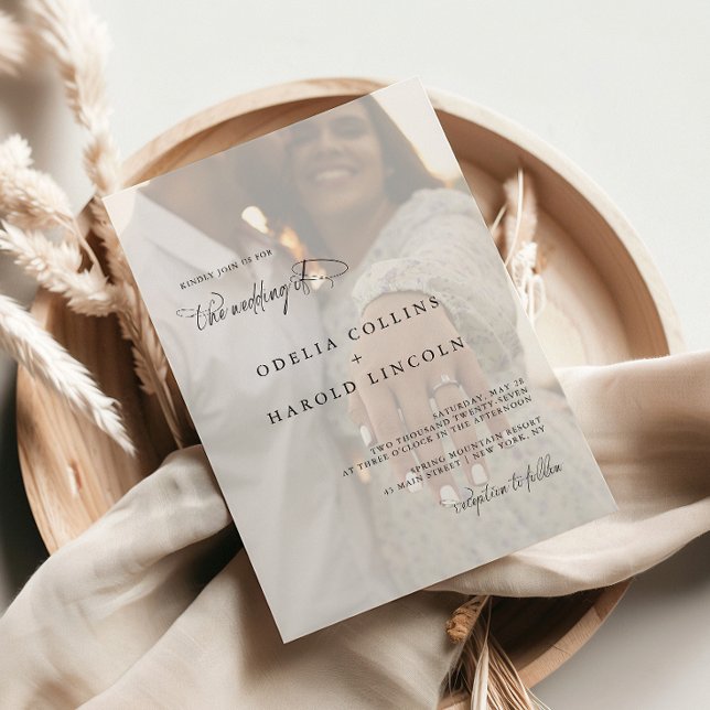 Minimalist Black White Calligraphy Photo Wedding Invitation (Creator Uploaded)