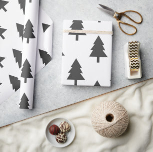 Minimalist Black White Christmas Tree Pattern Wrapping Paper