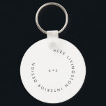 Minimalist Black White Circle Monogram Logo Keychain<br><div class="desc">Minimalist Modern Circle Monogram Black and White Business Logo Keychain</div>