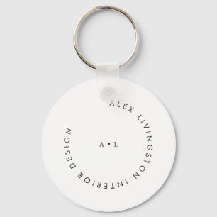 Minimalist Black White Circle Monogram Logo Keychain