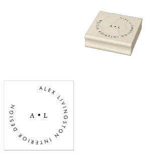 Minimalist Black White Circle Monogram Logo Rubber Stamp