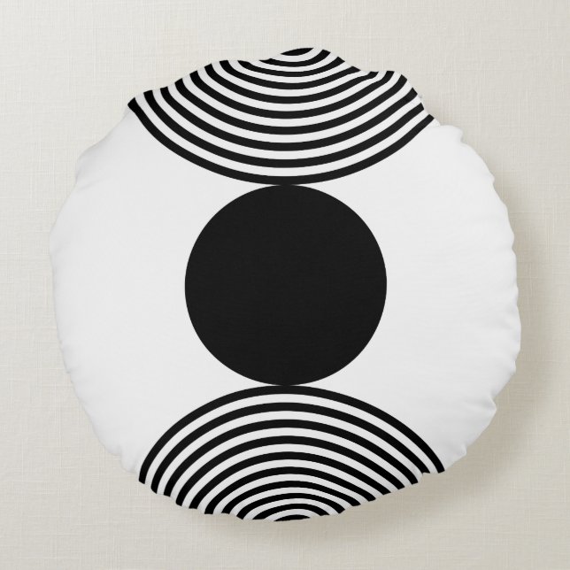 Minimalist Black & White Circle Pattern Round Pillow (Back)