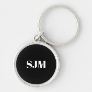 Minimalist black white Custom monogram initials Keychain