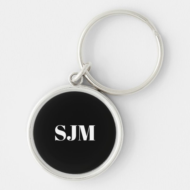 Minimalist black white Custom monogram initials Keychain (Front)