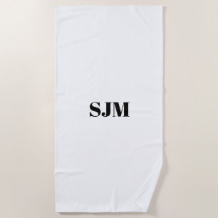 Minimalist black white Custom monogram name Beach Towel