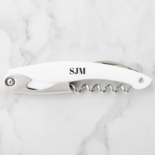Minimalist black white Custom monogram name Corkscrew