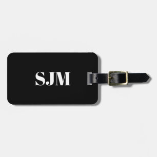 Minimalist black white Custom monogram name Luggage Tag