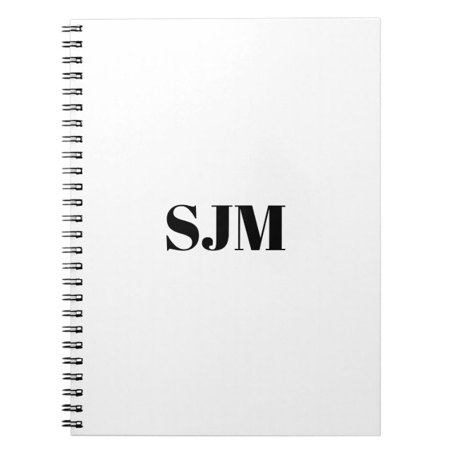 Minimalist black white Custom monogram name Notebook (Front)
