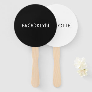 Minimalist black & white custom name Two sided  Hand Fan