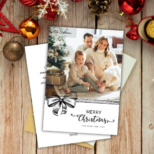 Minimalist Black & White Custom Photo Christmas Holiday Card