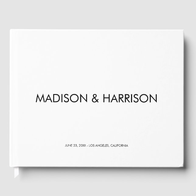 Minimalist black white custom simple Wedding Guest Book (Front)