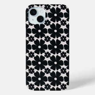 Minimalist black & white daisy pattern iPhone 15 mini case